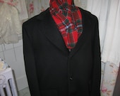 60's Mens Italian Black Wool Overcoat 48 Chest