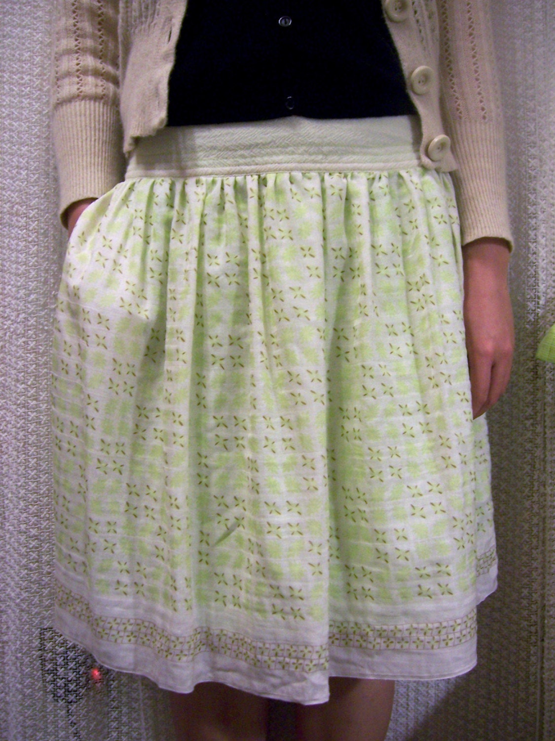 Light apple green knee length silk skirt