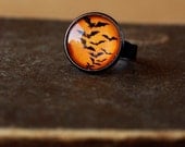 Halloween orange and black bats ring