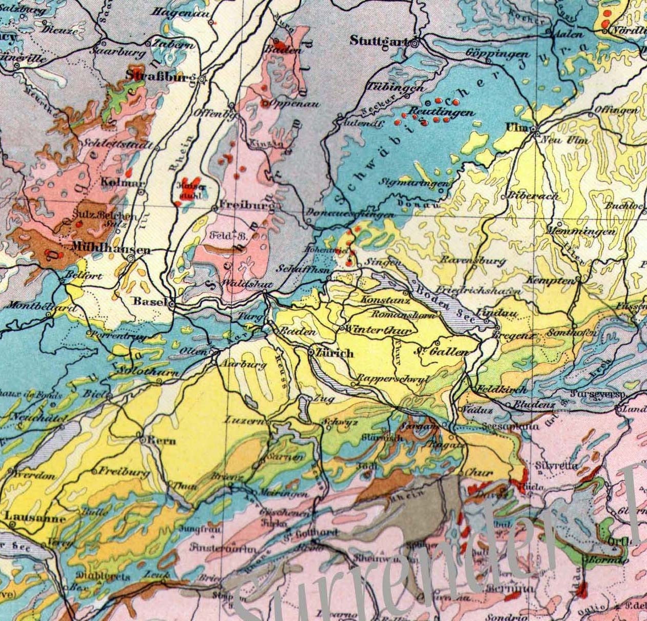 Alps Geology Map Vintage 1906 Brilliant Colored Antique European Cartography To Frame