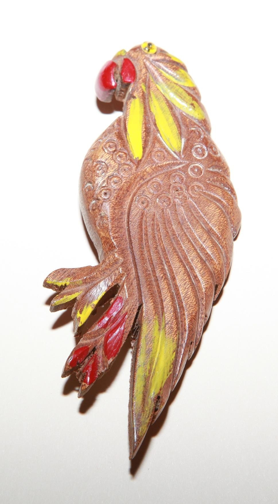 Vintage 40's HAND PAINTED Wooden PARROT Pin Brooch