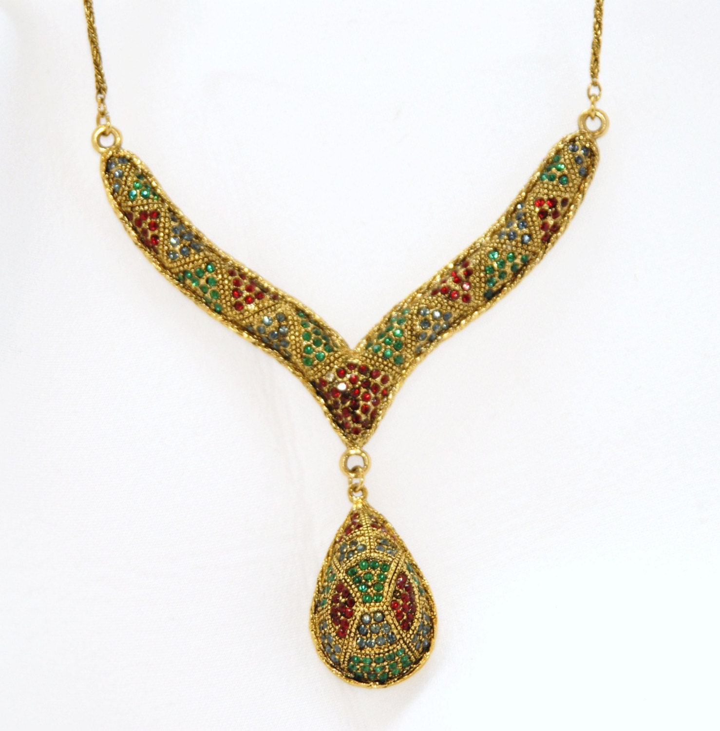 GORGEOUS 1950's Multi Colored JEWEL Tone Rhinestone Necklace