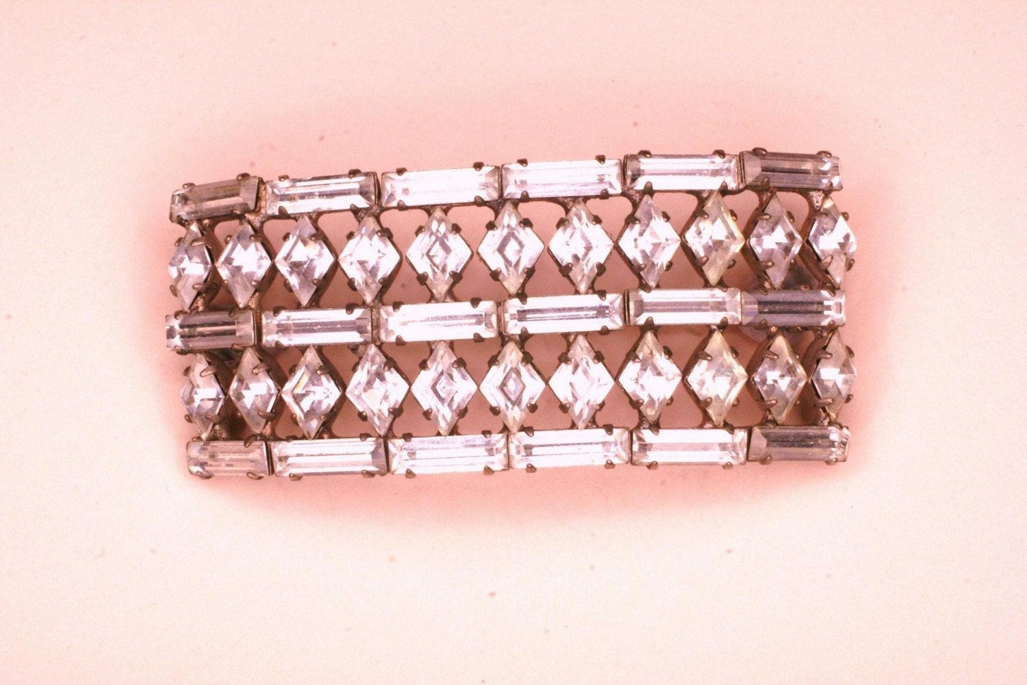 BEAUTIFUL BAGUETTES and Glittering DIAMOND Shaped Rhinestone Pin in a Curved Design