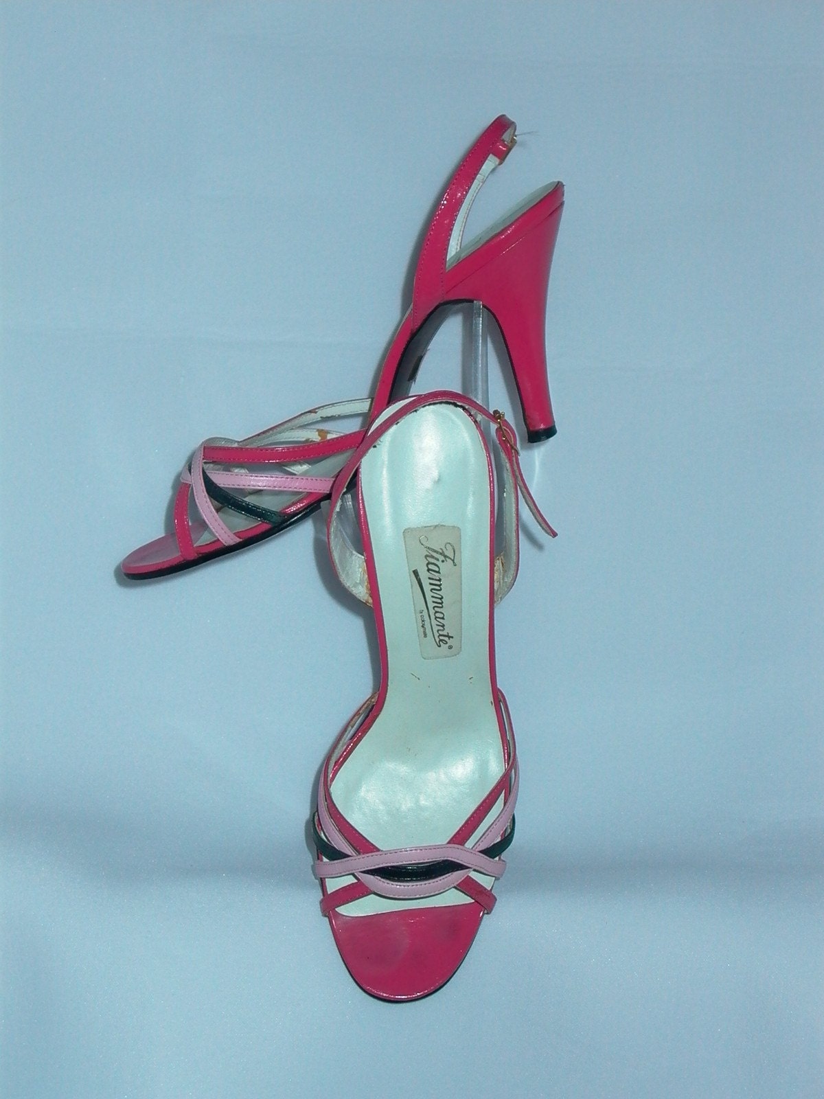 STRAPPY 70s Vintage PINK High Heel Sandals Shoes size 7
