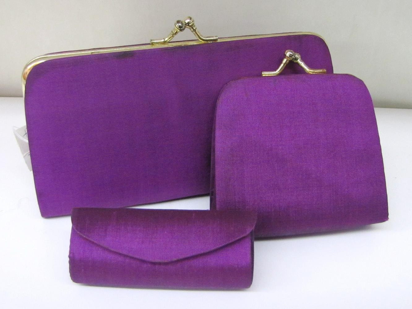 Assortment of Purple SILK VANITY Items Wallet Lipstick Case Change Purse