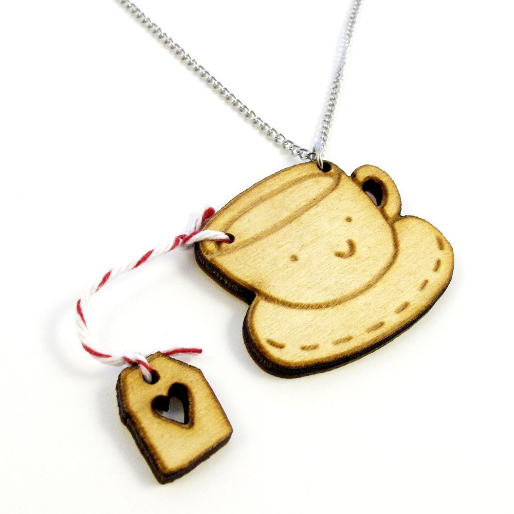 Tea Time Wood Charm Necklace Raspberry Flavor