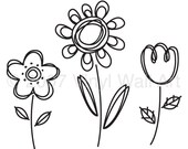 3 Doodle Flower Wall Decals MEDIUM