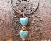 Trinity Necklace-Blue Speckled Ceramic Hearts