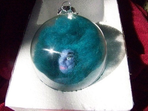 needle felted Madame Leota in her crystal ball