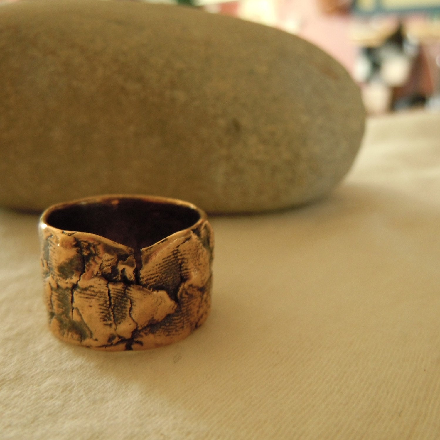 Bronze Ring Band Layered Natural Irregular Edges Unisex Mens Lady