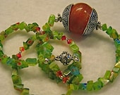 Citrus Color Millefiori Green blue yellow Glass Beads, Orange Hand Blown Sterling Silver Necklace