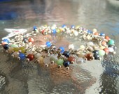 Sterling Silver Wire Wrap Colorful Gems Freshwater Pearls Bracelet