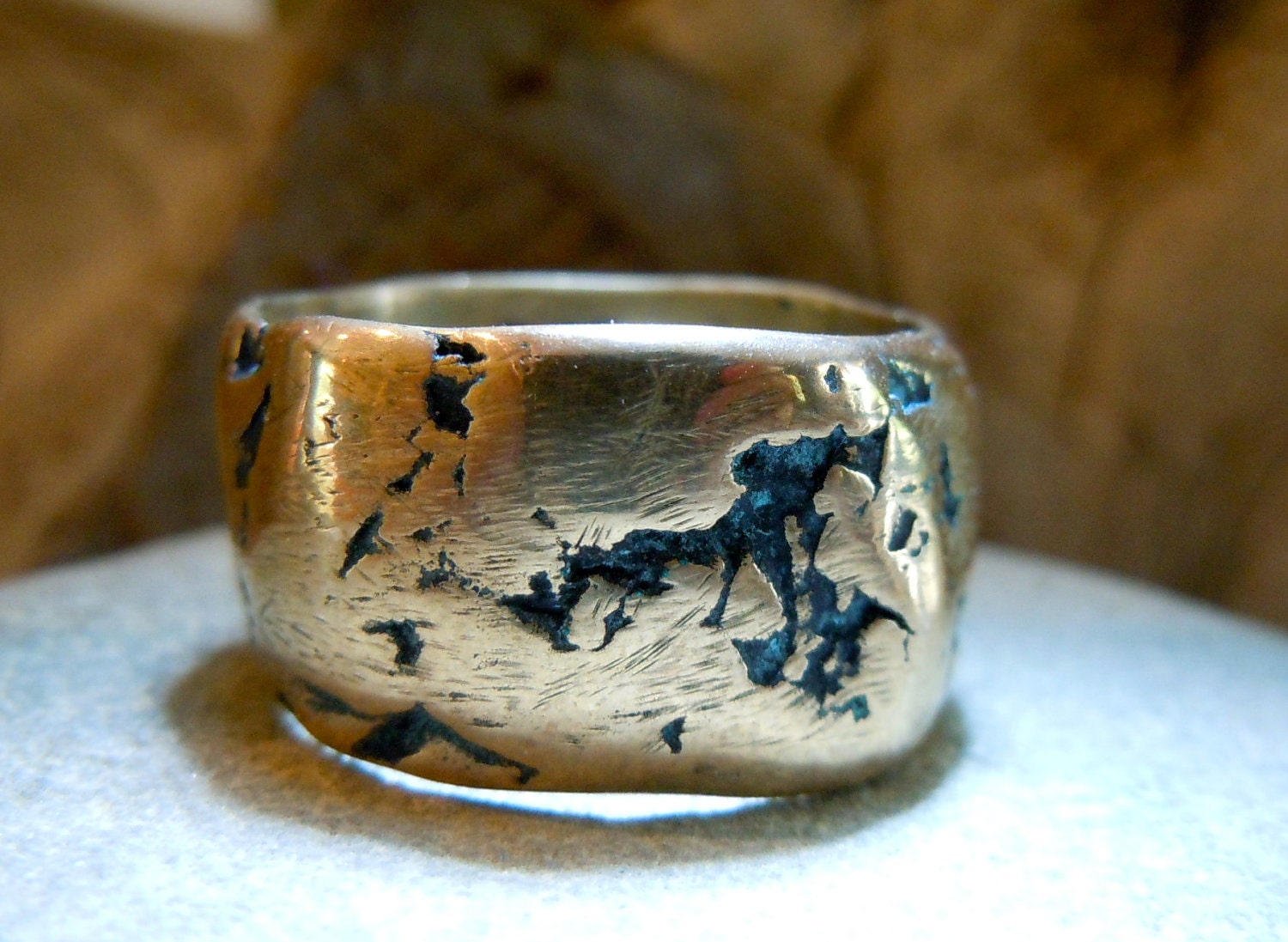 Bronze Precious Metal Ring Band Layered Natural Irregular Edges Unisex Mens Lady