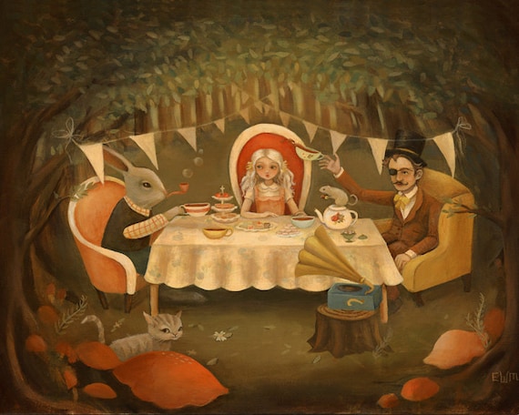 Alice in Wonderland Art from The Black Apple - The Mad Tea Party Print 14x11