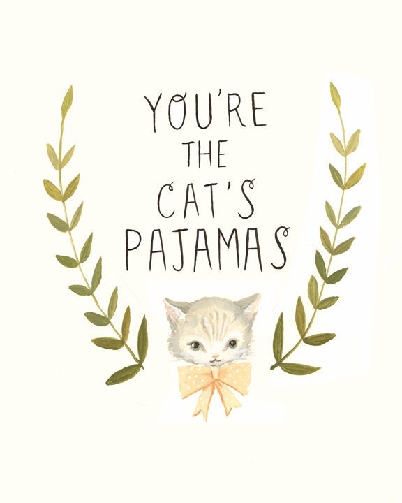 Hand-lettered Typography Art from The Black Apple - The Cat's Pajamas Print 8x10