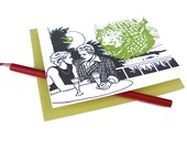 Blowfish dinnerparty- Gocco screenprinted folded card