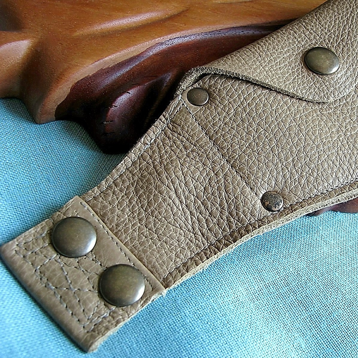 Deluxe Leather Wrist Wallet Cuff with concealed  zippered Compartment -2 N 1- Beige