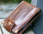 Men's Leather Wallet - Slim Jim Bifold Money Clip --- Distressed Brown with Copper