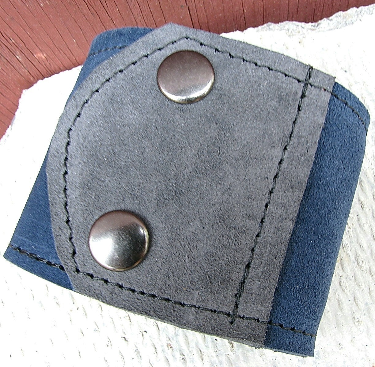 Leather Wrist Wallet Cuff  - Reversible - Maddox On-the-Go - Unisex  - Blue and Grey Suede Wristband