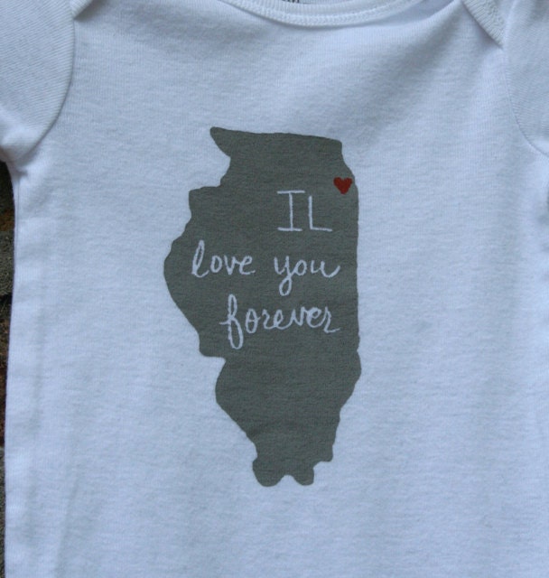 IL love you forever (Chicago Love) Screenprinted Baby Onesie FREE SHIPPING