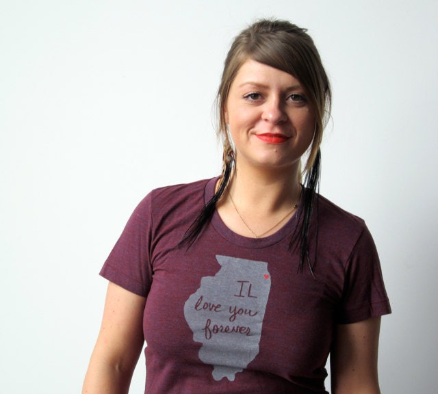 Women's IL Love You Forever (Illinois) Tshirt in Cranberry - FREE SHIPPING