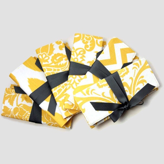 SALE Bridesmaid Clutches yellow white and gray modern prints