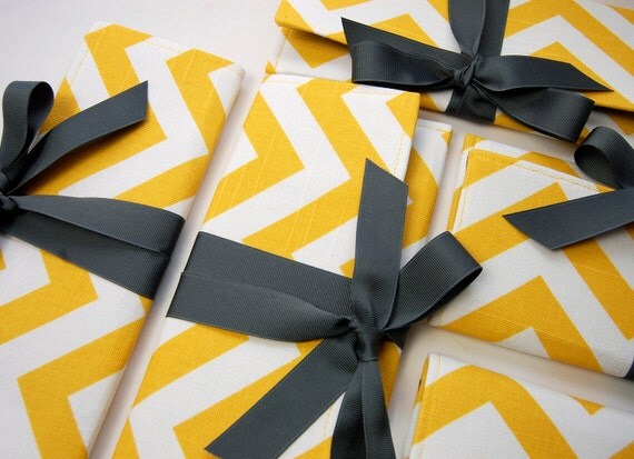 Yellow chevron bridesmaid clutches with gray. Custom colors available.