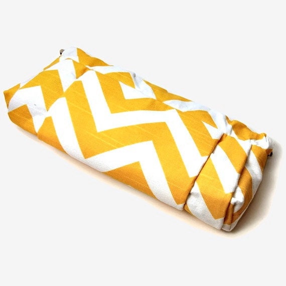 The FLEUR Clutch in yellow and white chevron stripe. SALE