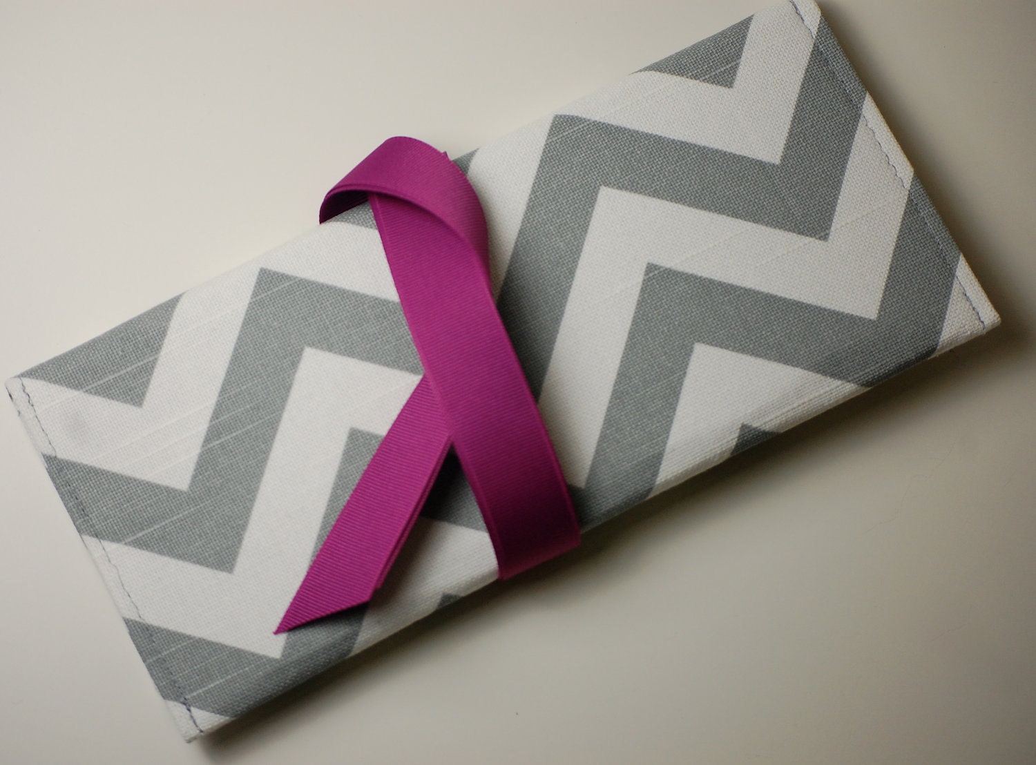 SALE Bridesmaids Clutches in Gray and White Chevron with Fuchsia