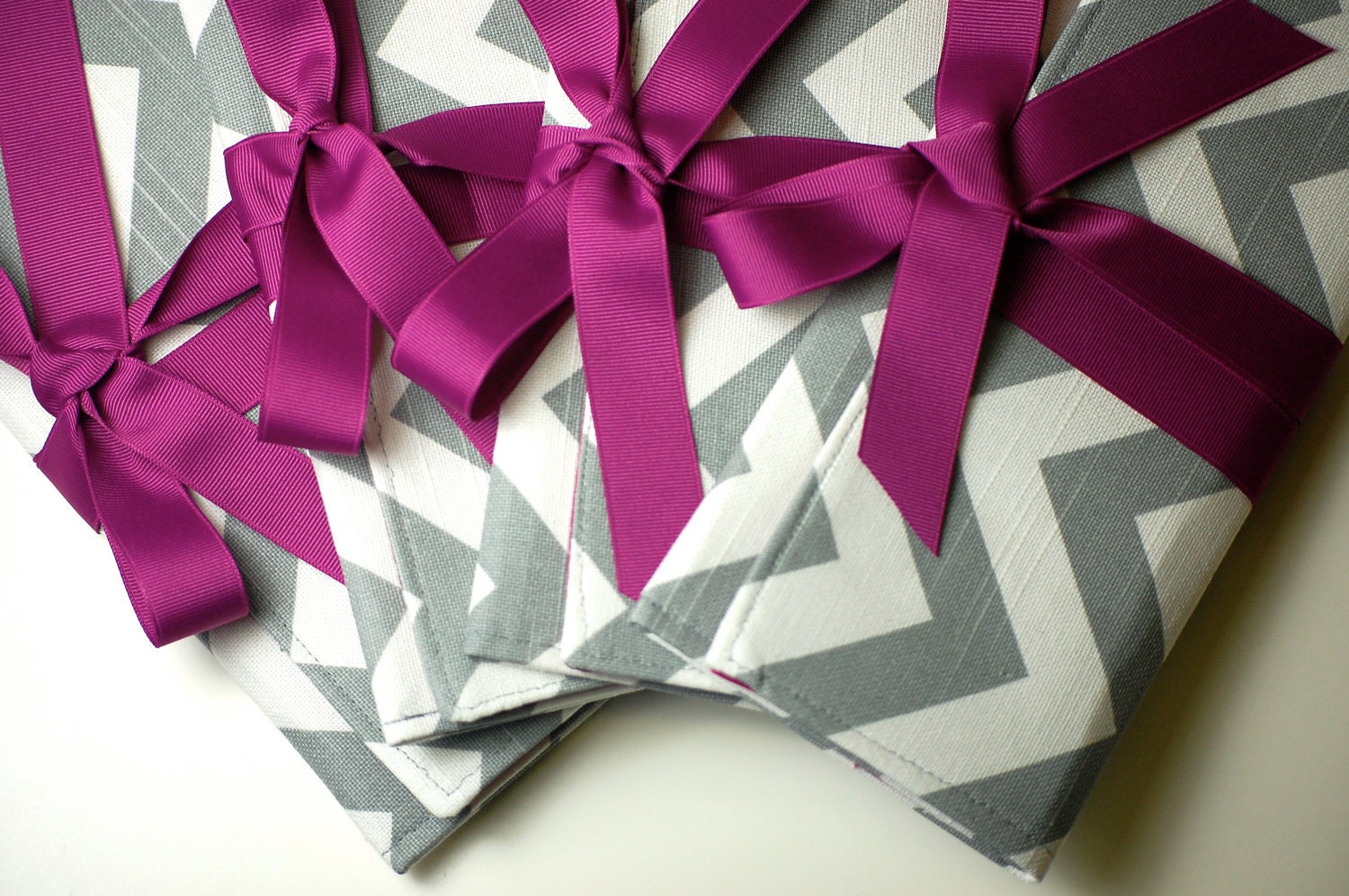 SALE Bridesmaids Clutches in Gray and White Chevron with Fuchsia