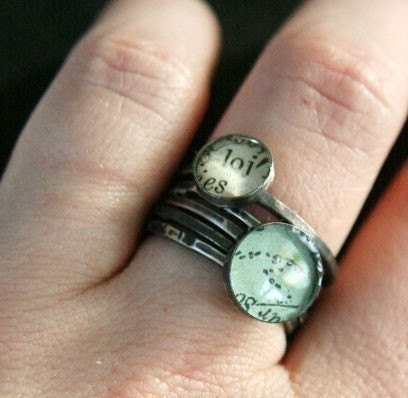 turquoise stack rings - maps and vintage dictionary