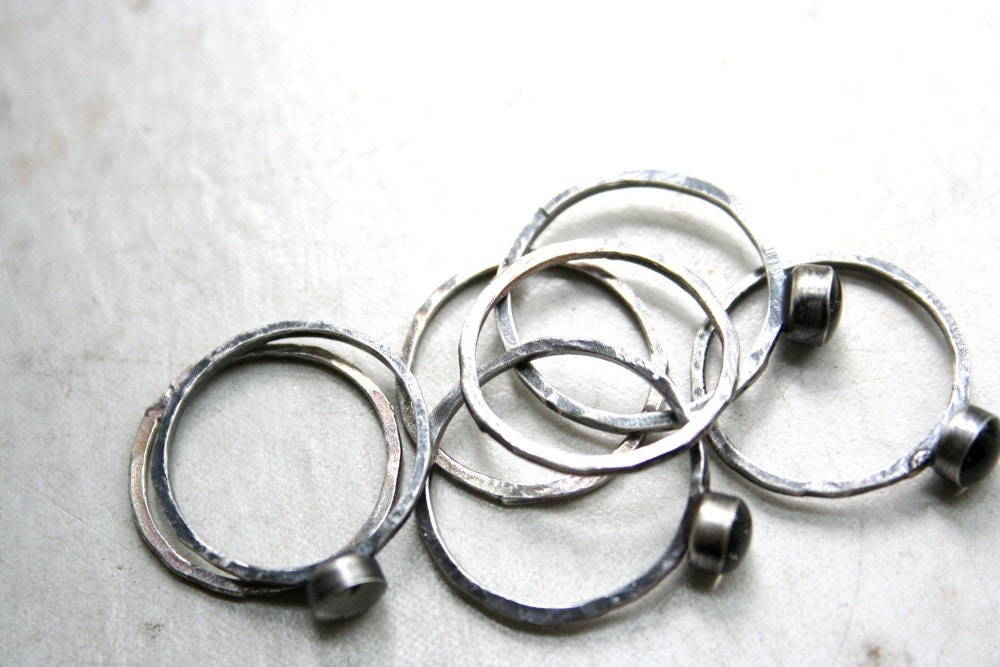 custom date ring stack in recycled silver