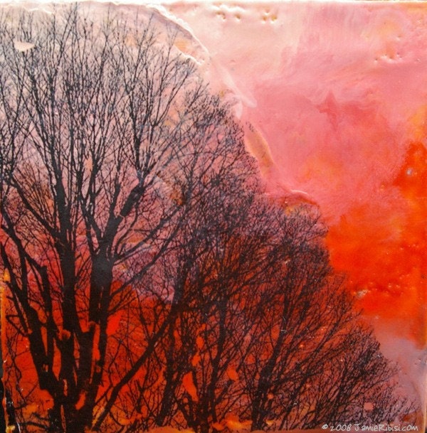 Tree 1 Original Encaustic Painting with Image Transfer