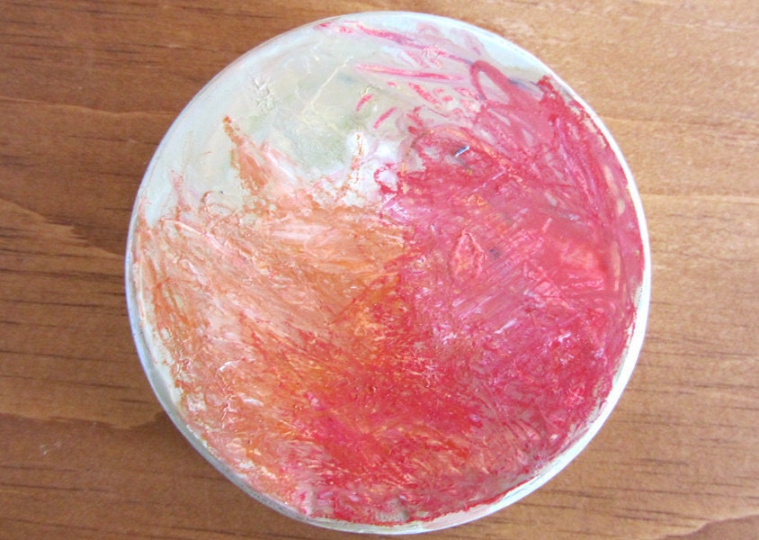 Original painting on round vintage tin