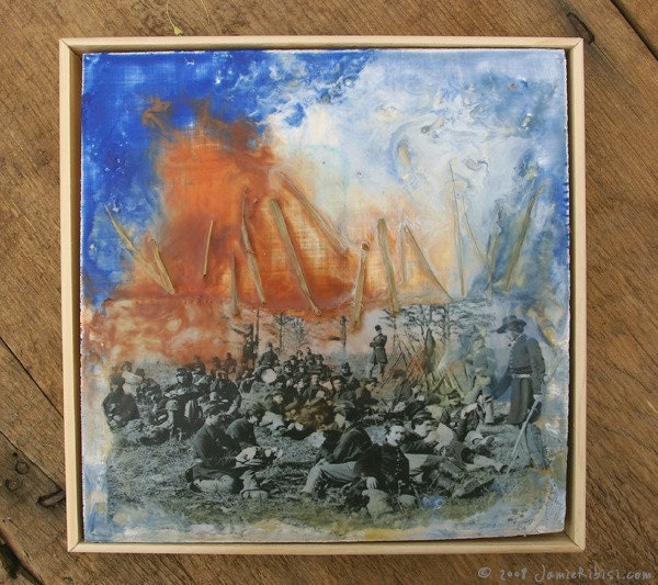 Ghosts of the Past 2 original Encaustic Painting on wood
