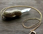 Peanut Pocket Knife Necklace Gold Goober Folding Blade