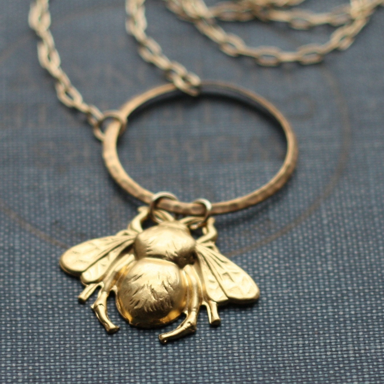Bumble Bee Brass Honey Ring Necklace