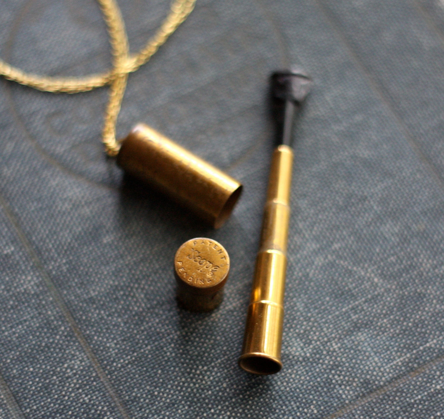 Vintage 40's 50's Brass Scope Telescoping Cigarette Holder Canister Vial Necklace