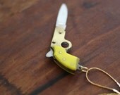 Gun Pocket Knife Necklace Brass Pistol with Yellow Bakelite Handle