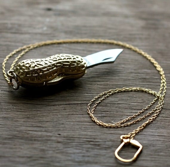 Peanut Pocket Knife Necklace Gold Goober Folding Blade