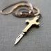 Cross Pocket Knife Necklace Gold Brass Religious Symbol