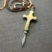 Cross Pocket Knife Necklace Gold Brass Religious Symbol