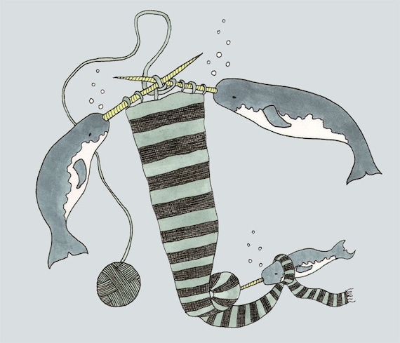 Knitting Narwhals 11x14 print