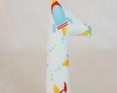 Giraffe Soft Rattle -Rocket Ships in Blue/Red/Yellow