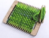 Miniature Loom Ornament, Holiday Decor, Green Handdyed Wool, Laser Cut Bamboo