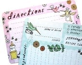 Hummingbird RECIPE CARDS (set of 10) - cute, unique and retro kitchen gift -  bird with herb flower garden illustrations
