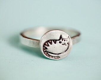 silver CAT RING - eco friendly sterling silver jewelry - cat jewelry - stacking ring gift cat animal lover