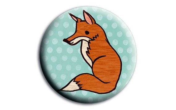 FOX pocket mirror - red fox woodland forest animal - sky blue polka dots - travel accessory compact