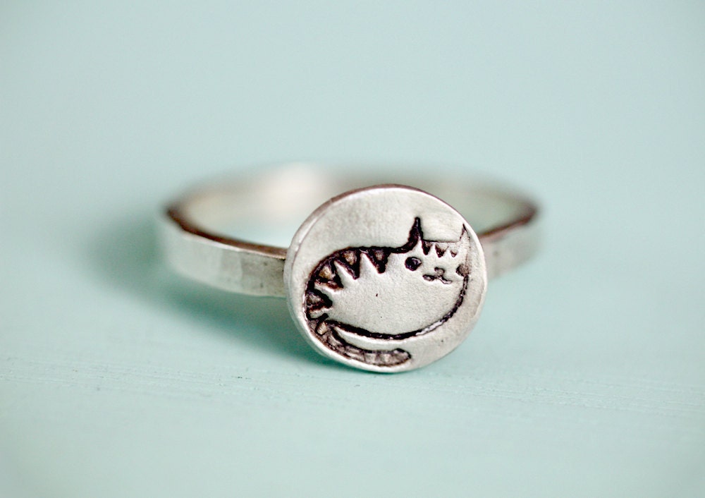 silver CAT RING - eco friendly sterling silver jewelry - cat jewelry - stacking ring gift cat animal lover