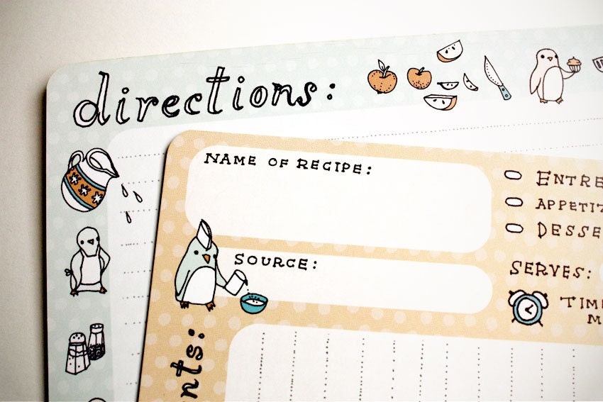 Recipe Cards - Kawaii Penguins Recipe Card Set - Boygirlparty Etsy Cute Cartoon Penguin Kitchen Gift